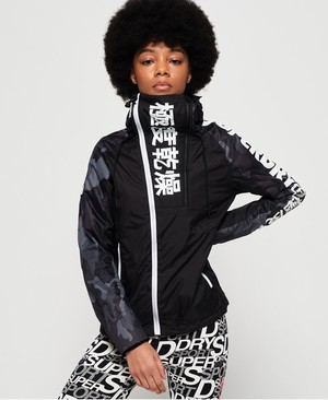 Superdry Japan Edition Cagoule Női Kabát Fekete/Camo/Fehér | HIMAN2316